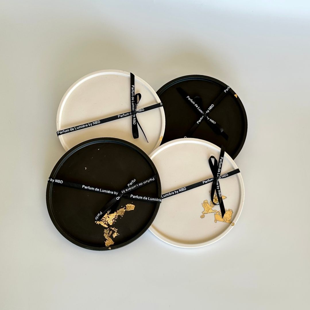 plateau jesmonite blanc ou noir support bougie décorative